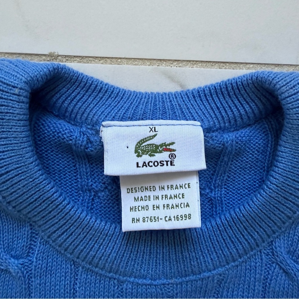 Lacoste Cable Knit Sweater Size XL Blue 100% Cotton - Picture 3 of 7